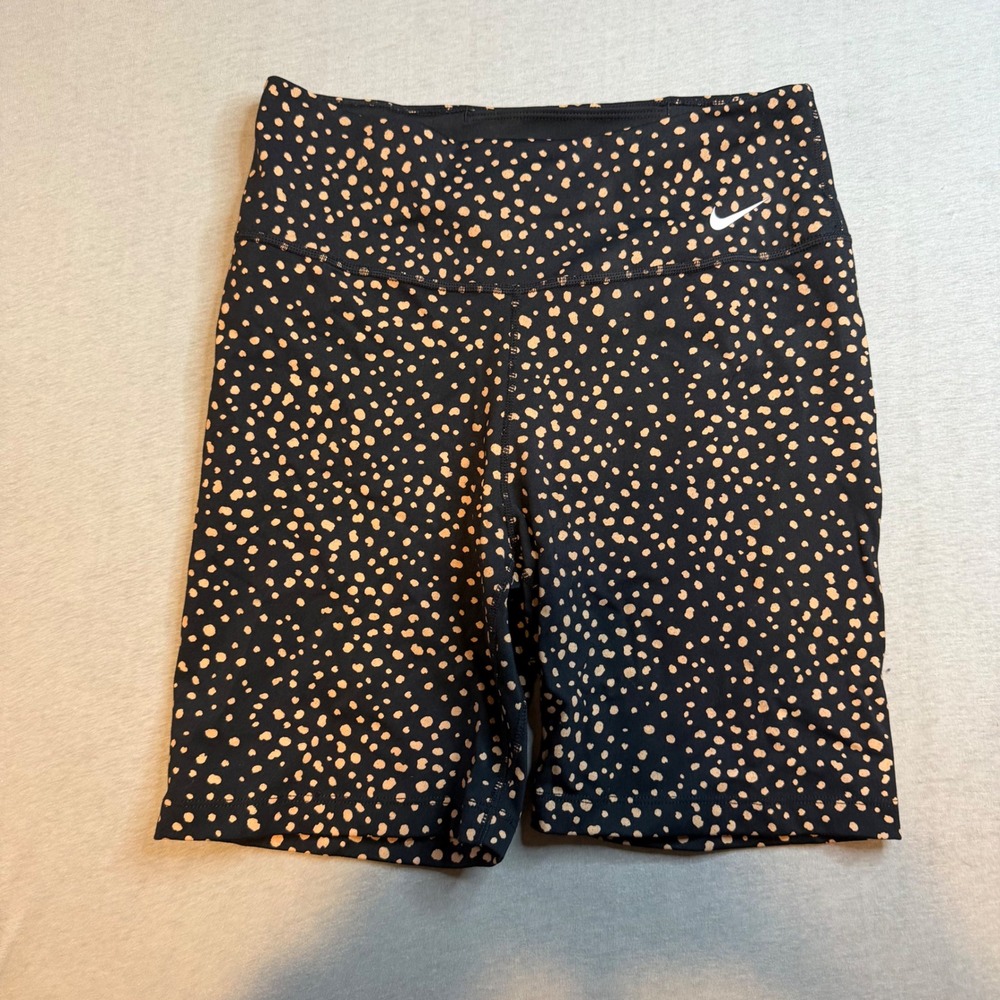Nike Dri-FIT Womens Biker Shorts Black Tan Polka Dot Speckled Athletic Small